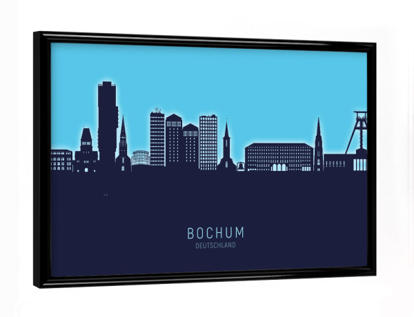 Poster mit schwarzem Rahmen "Bochum Germany Skyline Glow Blue" artboxONE - Städte