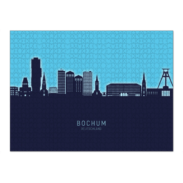 Puzzle Ravensburger "Bochum Germany Skyline Glow Blue" artboxONE - Städte