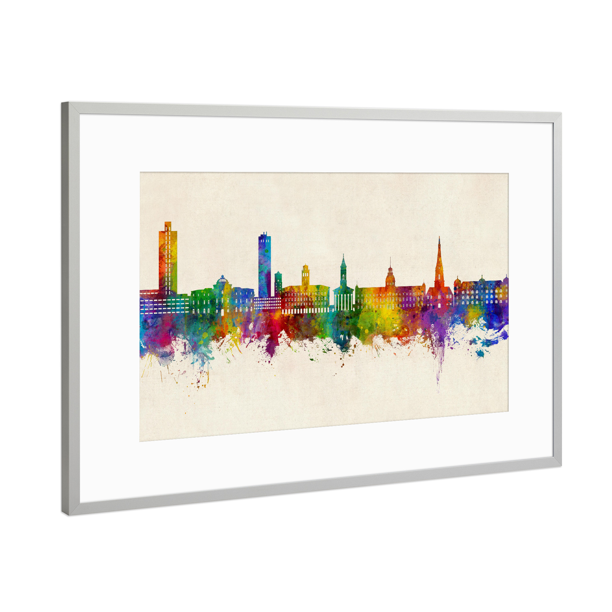 Poster mit Rahmen Silber "Karlsruhe Germany Skyline Urban" artboxONE - Städte