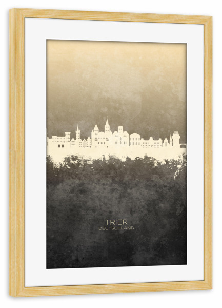 Poster mit Rahmen kiefer "Trier Germany Skyline Taupe" artboxONE - Städte