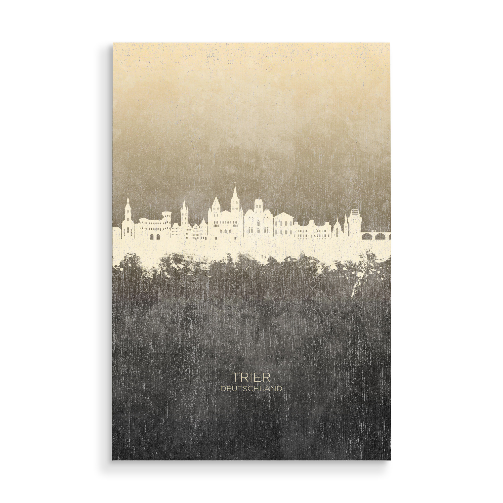 Holzbild "Trier Germany Skyline Taupe" artboxONE - Städte - Trier,Deutschland,Skyline,Cityscape,Stadtbild,Watercolor,Painting,City,Stadt,Germany