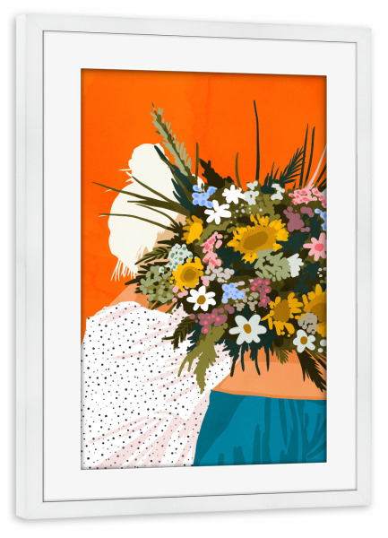 Poster mit Rahmen weiß "Happiness Is To Hold Flowers" artboxONE - Floral,Menschen