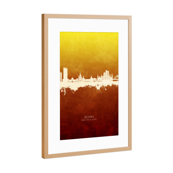 Poster mit Rahmen Kupfer "Bonn Germany Skyline RedYellow" artboxONE - Städte