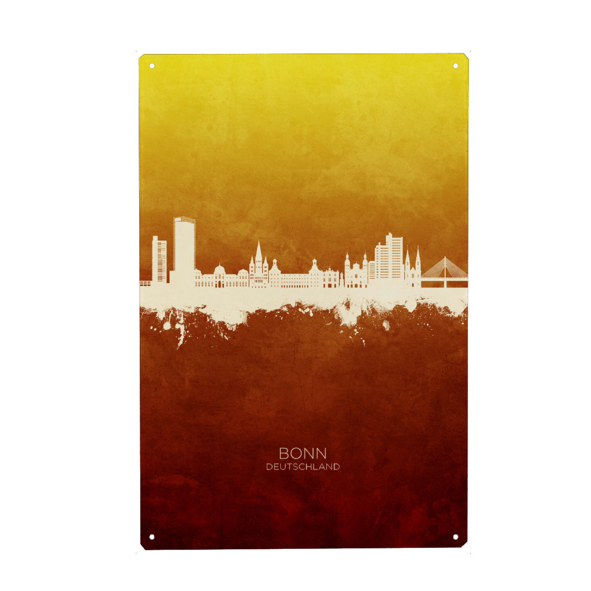 Holzbild "Bonn Germany Skyline RedYellow" artboxONE - Städte - Bonn,Deutschland,Skyline,Cityscape,Stadtbild,Watercolor,Painting,City,Stadt,Germany