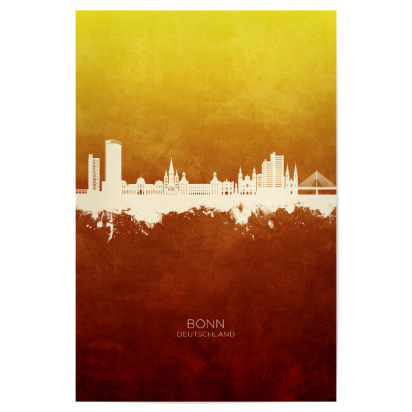 Poster "Bonn Germany Skyline RedYellow" artboxONE - Städte - Bonn,Deutschland,Skyline,Cityscape,Stadtbild,Watercolor,Painting,City,Stadt,Germany