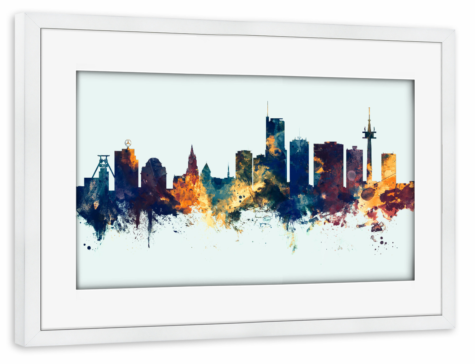 Poster mit Rahmen weiß "Essen Germany Skyline Winter" artboxONE - Städte