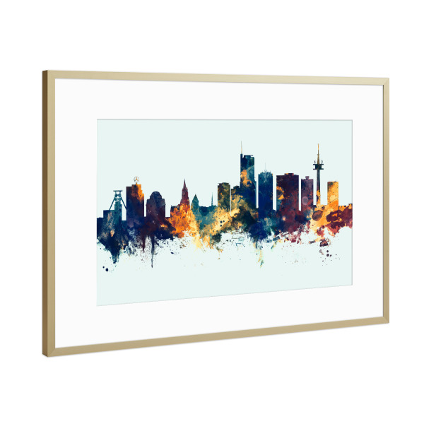 Poster mit Rahmen Gold "Essen Germany Skyline Winter" artboxONE - Städte
