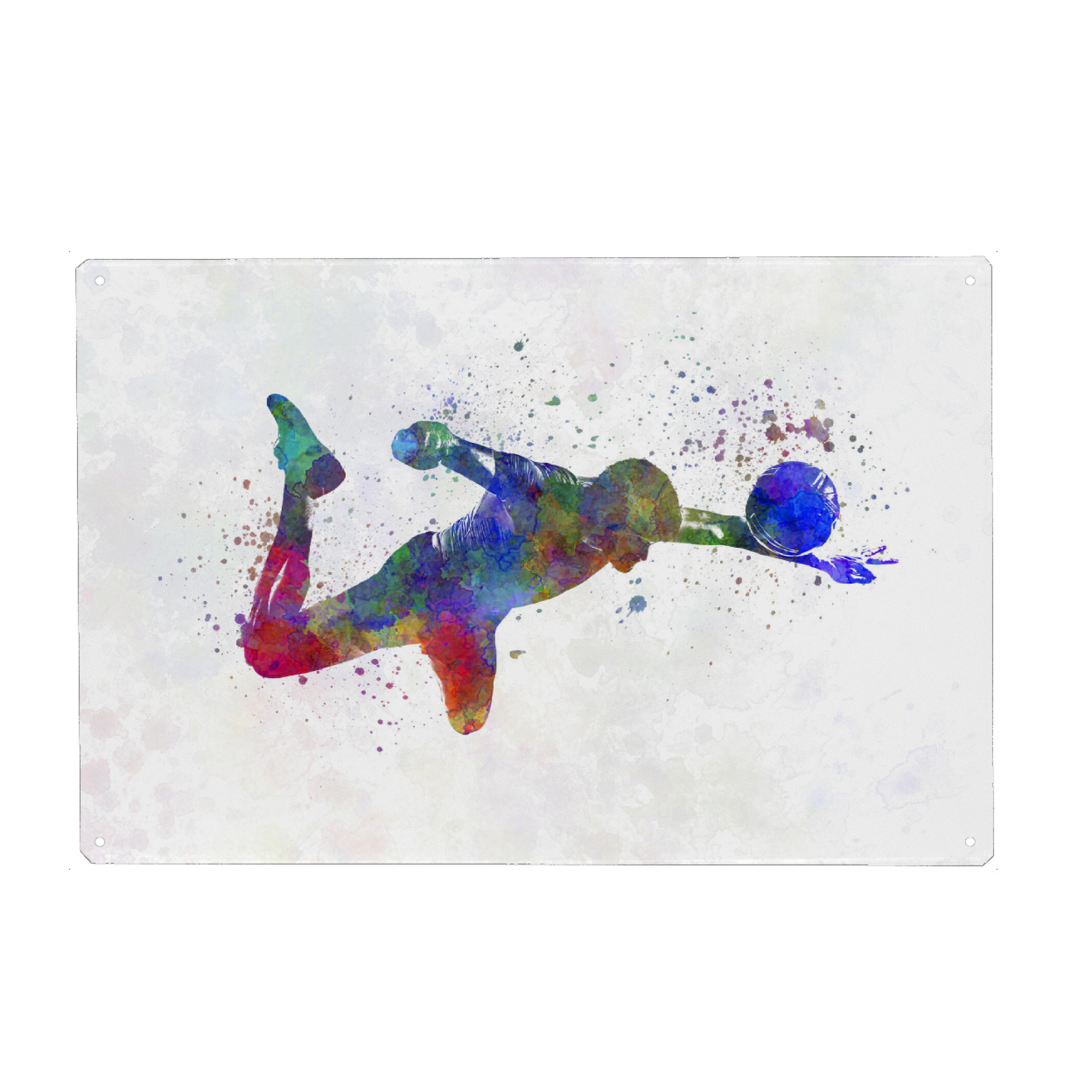 Metall Poster "Football player watercolor-c" artboxONE - Sport / Fußball - Sport,Sports,Watercolor,Athlete,Soccer,Footballer,Player,Stadium,Ball