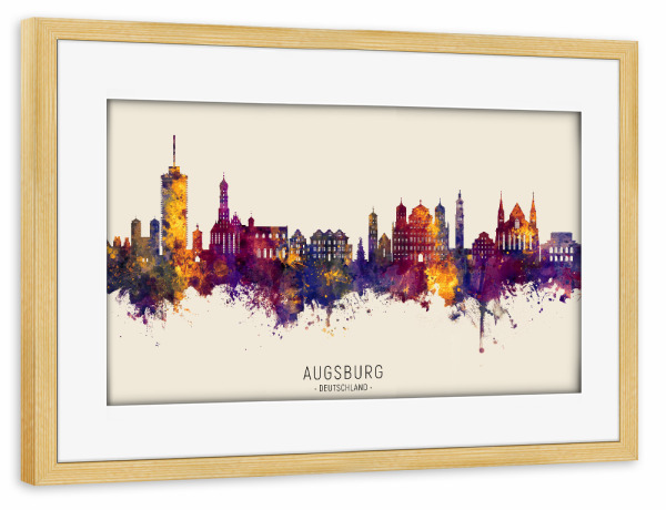Poster mit Rahmen kiefer "Augsburg Skyline Autumn Name" artboxONE - Städte