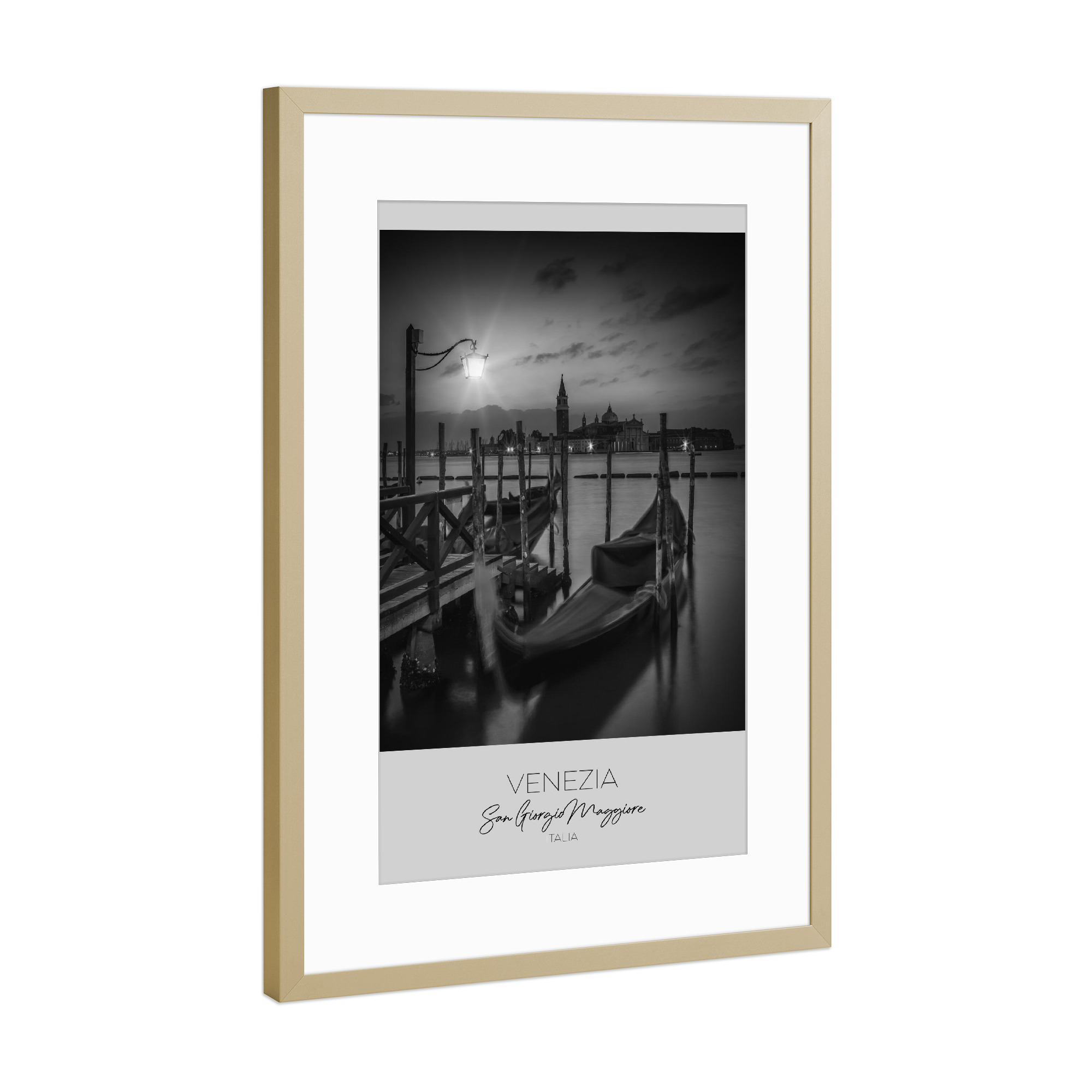 Poster mit Rahmen Gold "Im Fokus: Venedig bei Nacht" artboxONE - Schwarzweiß,Städte / Venedig