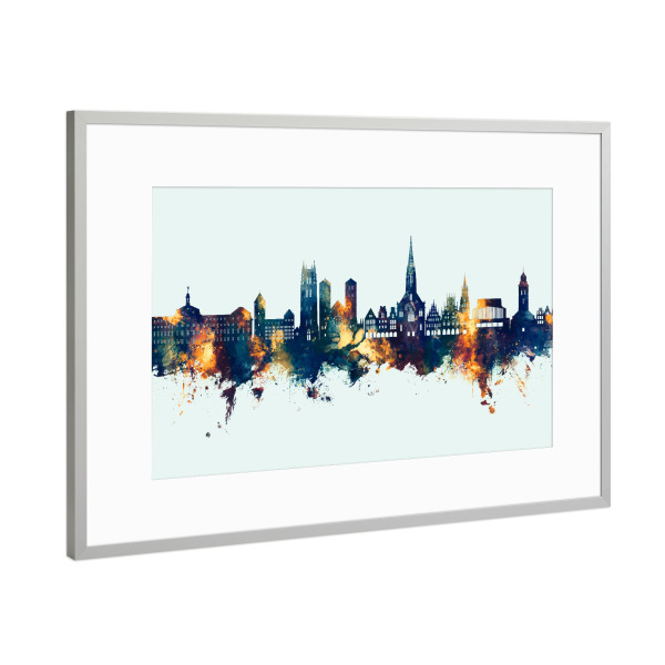 Poster mit Rahmen Silber "Münster Germany Skyline Winter" artboxONE - Städte