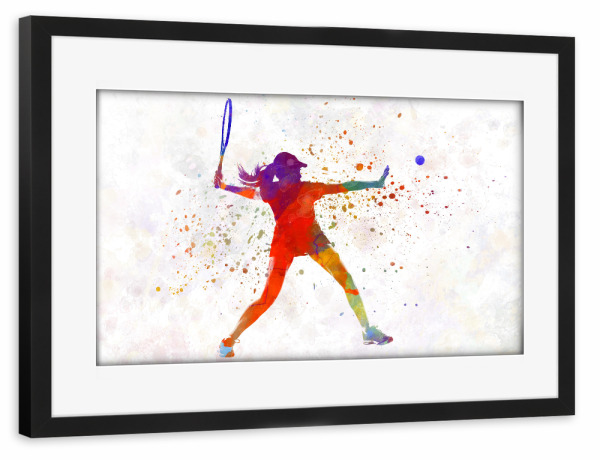 Poster mit Rahmen schwarz "Woman tennis player in watercolor" artboxONE - Sport