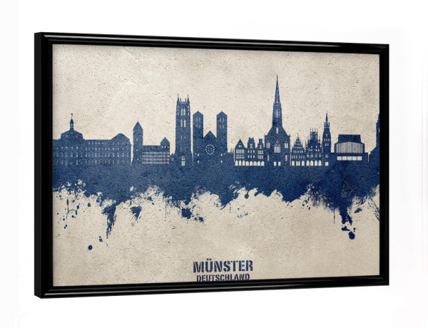Poster mit schwarzem Rahmen "Münster Germany Skyline PaintBlue" artboxONE - Städte