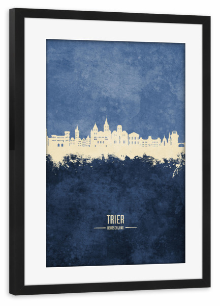 Poster mit Rahmen schwarz "Trier Germany Skyline Navy" artboxONE - Städte