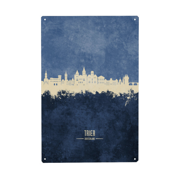 Metall Poster "Trier Germany Skyline Navy" artboxONE - Städte - Trier,Deutschland,Skyline,Cityscape,Stadtbild,Watercolor,Painting,City,Stadt,Germany