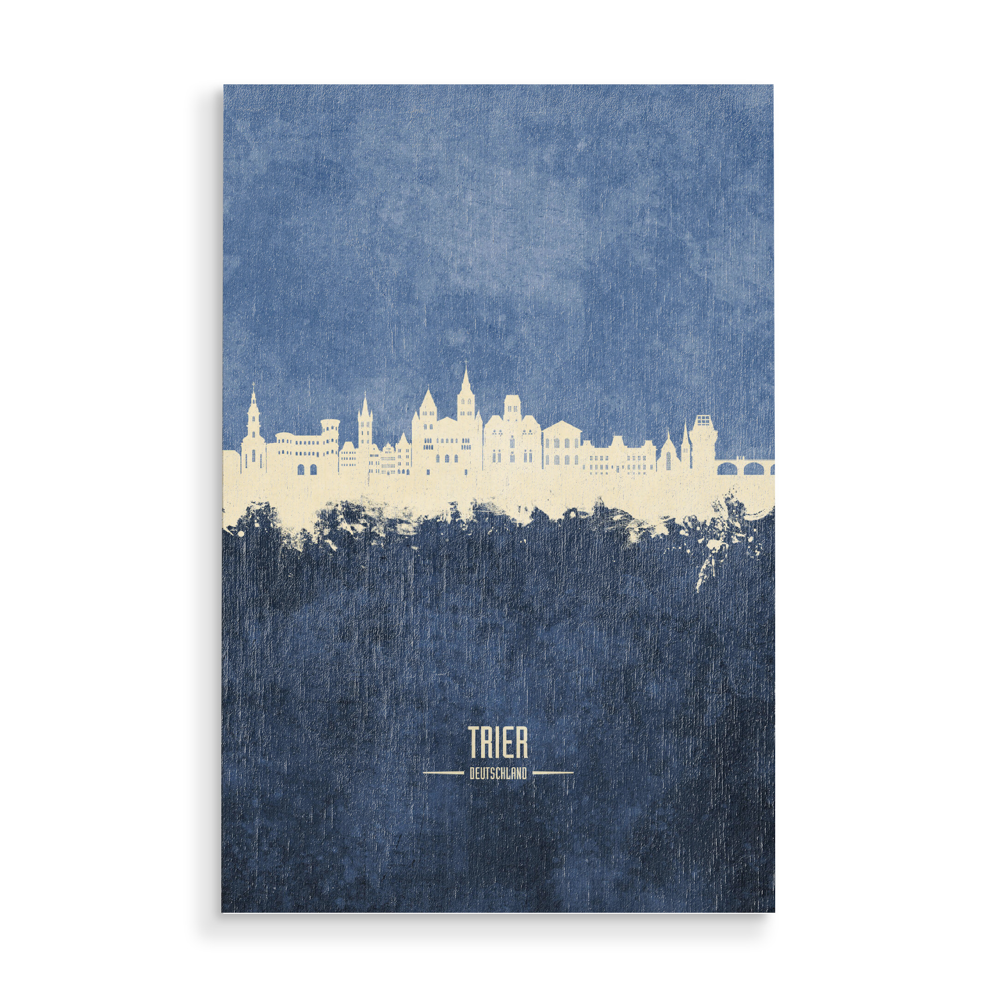 Holzbild "Trier Germany Skyline Navy" artboxONE - Städte - Trier,Deutschland,Skyline,Cityscape,Stadtbild,Watercolor,Painting,City,Stadt,Germany