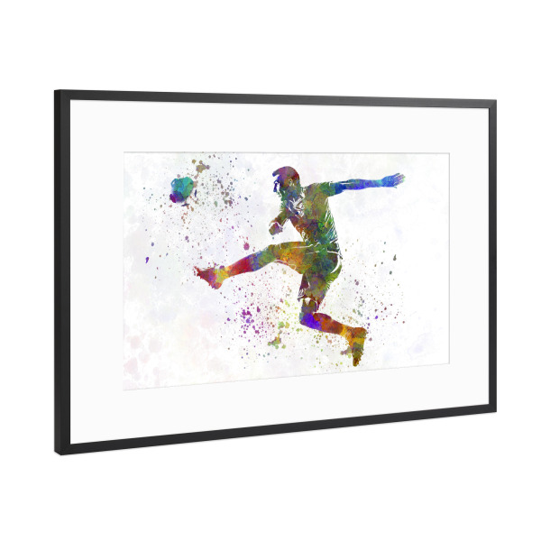 Poster mit Rahmen Schwarz (Metallic) "Football player watercolor-b" artboxONE - Sport,Sport / Fußball
