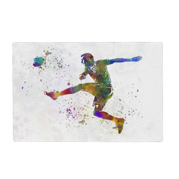 Metall Poster "Football player watercolor-b" artboxONE - Sport,Sport / Fußball - Sport,Sports,Watercolor,Athlete,Soccer,Footballer,Player,Stadium,Ball