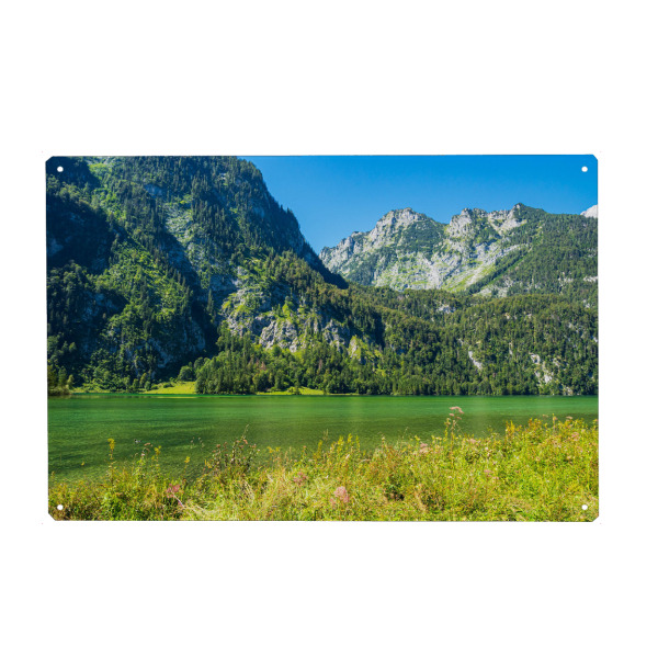 Metall Poster "Gras, See und Berge" artboxONE - Natur,Reise