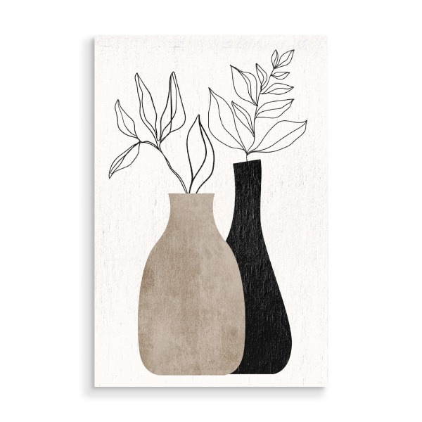 Holzbild "Gris En Gris" artboxONE - Floral,Abstrakt - Vase,Blumen,Minimal,Minimalistisch,Pflanzen,Plants,Botanical,Botanisch,Abstract,Abstrakt