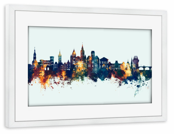 Poster mit Rahmen weiß "Trier Germany Skyline Winter" artboxONE - Städte