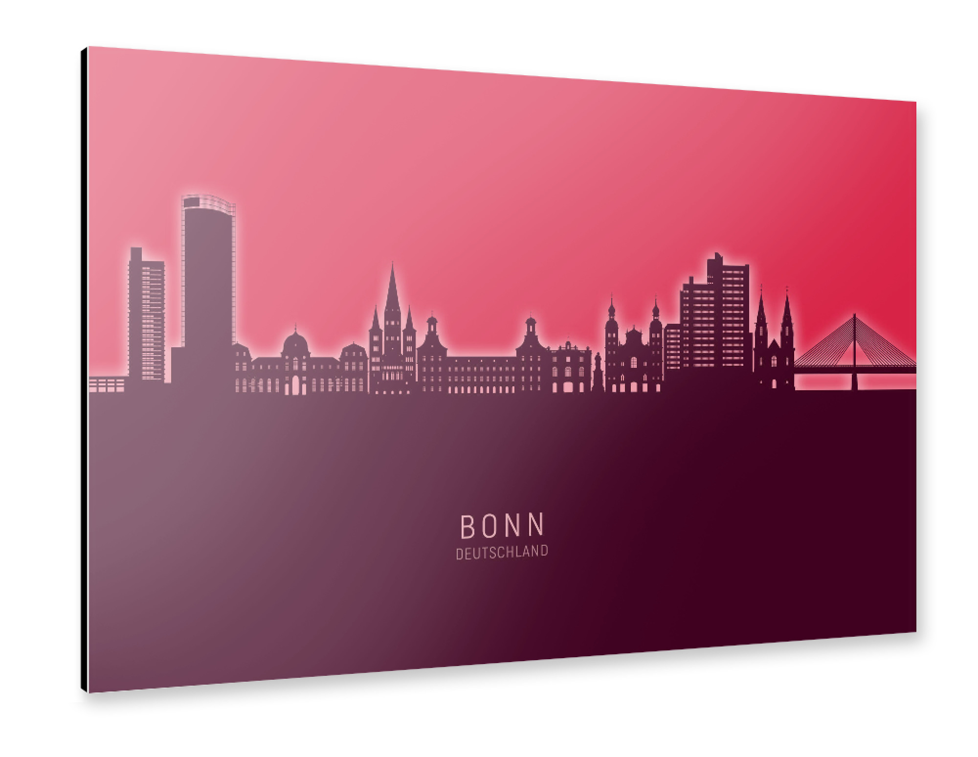 Alu-Dibond "Bonn Germany Skyline Glow Red" 30x20 cm artboxONE