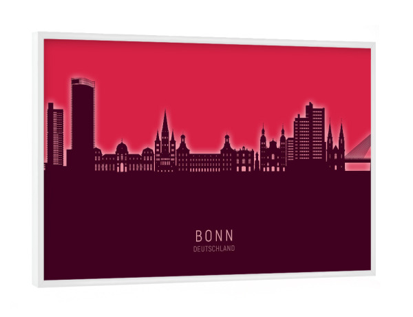 Poster mit weißem Rahmen "Bonn Germany Skyline Glow Red" artboxONE - Städte