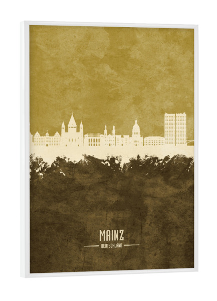Poster mit weißem Rahmen "Mainz Germany Skyline Brown" artboxONE - Städte