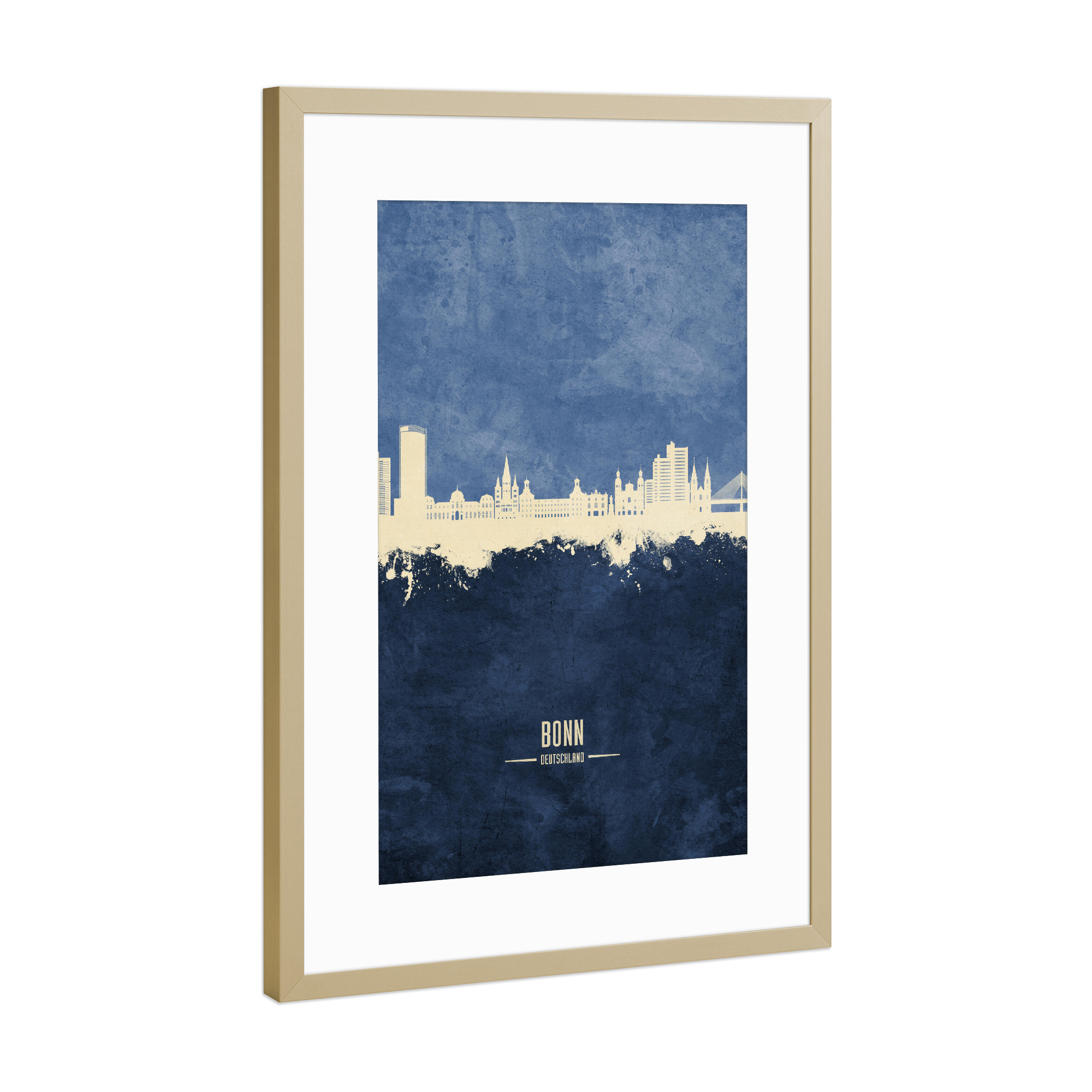Poster mit Rahmen Gold "Bonn Germany Skyline Navy" artboxONE - Städte