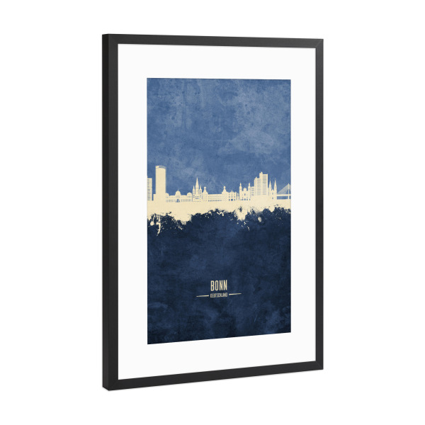 Poster mit Rahmen Schwarz (Metallic) "Bonn Germany Skyline Navy" artboxONE - Städte