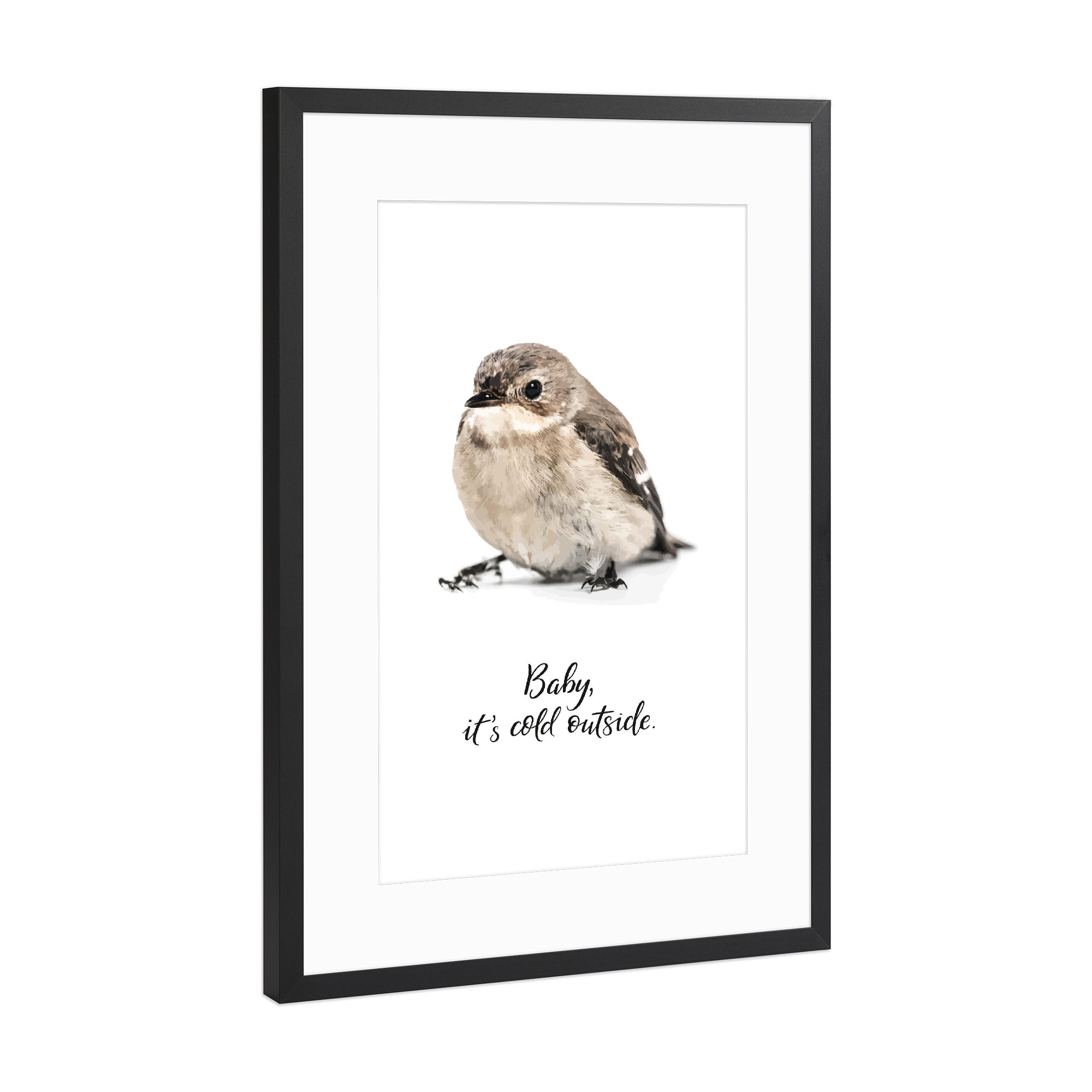 Poster mit Rahmen Schwarz (Metallic) "Baby, it ́s cold outside" artboxONE - Typografie,Tiere,Weihnachten