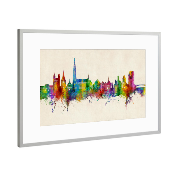 Poster mit Rahmen Silber "Ulm Germany Skyline Urban" artboxONE - Städte