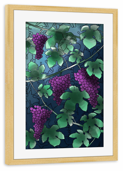 Poster mit Rahmen kiefer "Lila Wein" artboxONE - Natur,Floral,Abstrakt - Weinreben,Wein,Abstrakt,Abstract,Plants,Pflanzen,Wine,Botanisch,Botanical