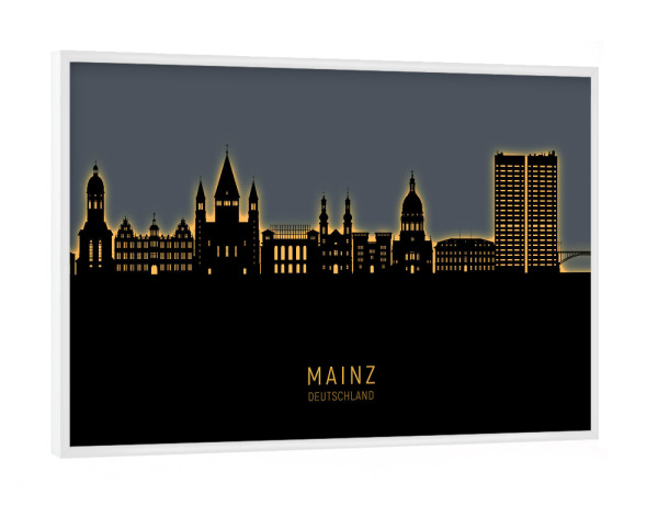 Poster mit weißem Rahmen "Mainz Germany Skyline Glow Orange" artboxONE - Städte,Schwarzweiß