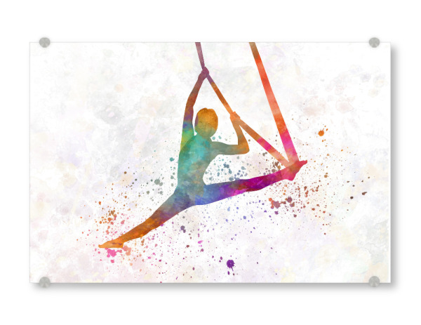 Acrylglasbild "Aerial Yoga in Watercolor" artboxONE - Sport - Sport,Sports,Color,Illustration,Watercolor,Yoga,Relaxation,Zen,Bohemian,Aerial yoga