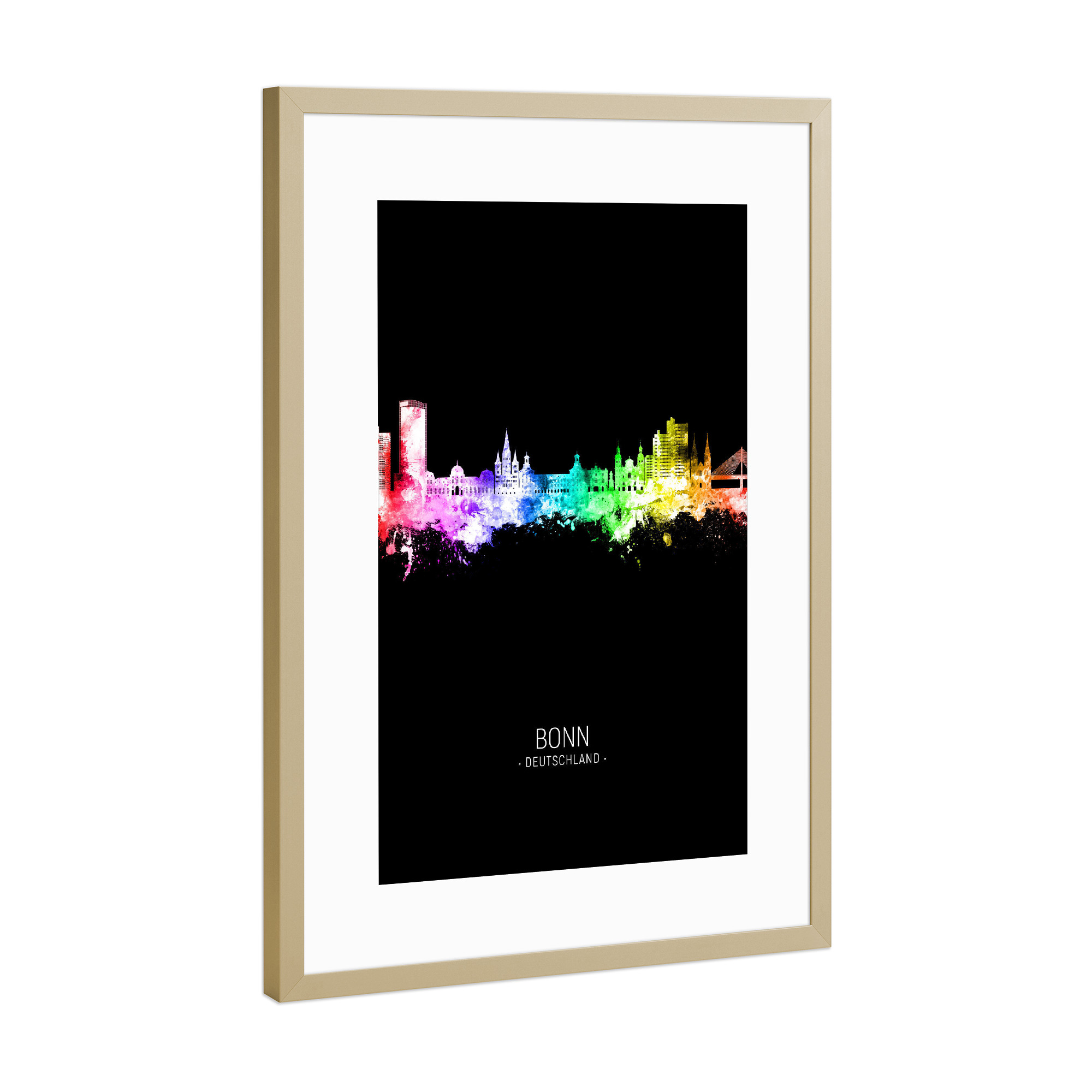 Poster mit Rahmen Gold "Bonn Germany Skyline Colour Black" artboxONE - Städte