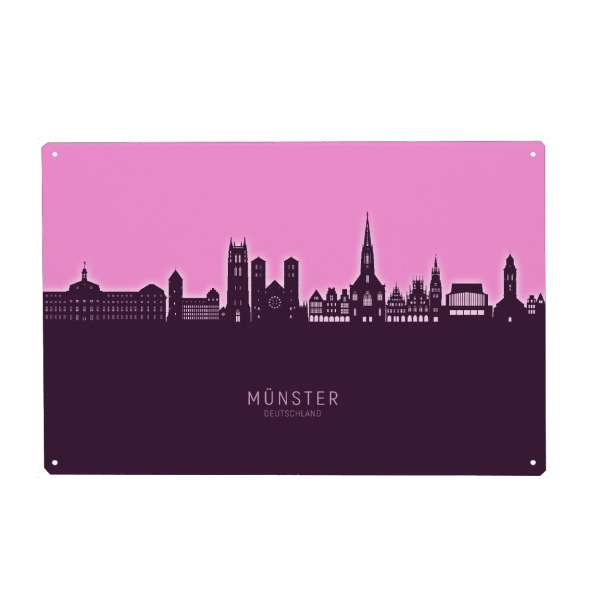 Holzbild "Münster Germany Skyline Glow Pink" artboxONE - Städte