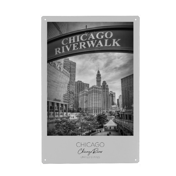 Holzbild "Im Fokus: CHICAGO Riverwalk" artboxONE - Schwarzweiß,Architektur,Städte / Chicago