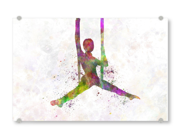Acrylglasbild "Aerial Yoga in Watercolor-d" artboxONE - Sport - Sport,Sports,Color,Illustration,Watercolor,Yoga,Relaxation,Zen,Bohemian,Aerial yoga