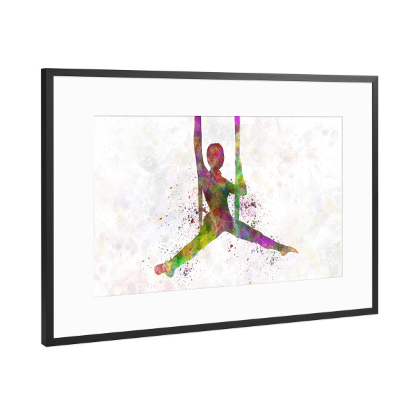 Poster mit Rahmen Schwarz (Metallic) "Aerial Yoga in Watercolor-d" artboxONE - Sport