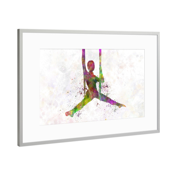 Poster mit Rahmen Silber "Aerial Yoga in Watercolor-d" artboxONE - Sport