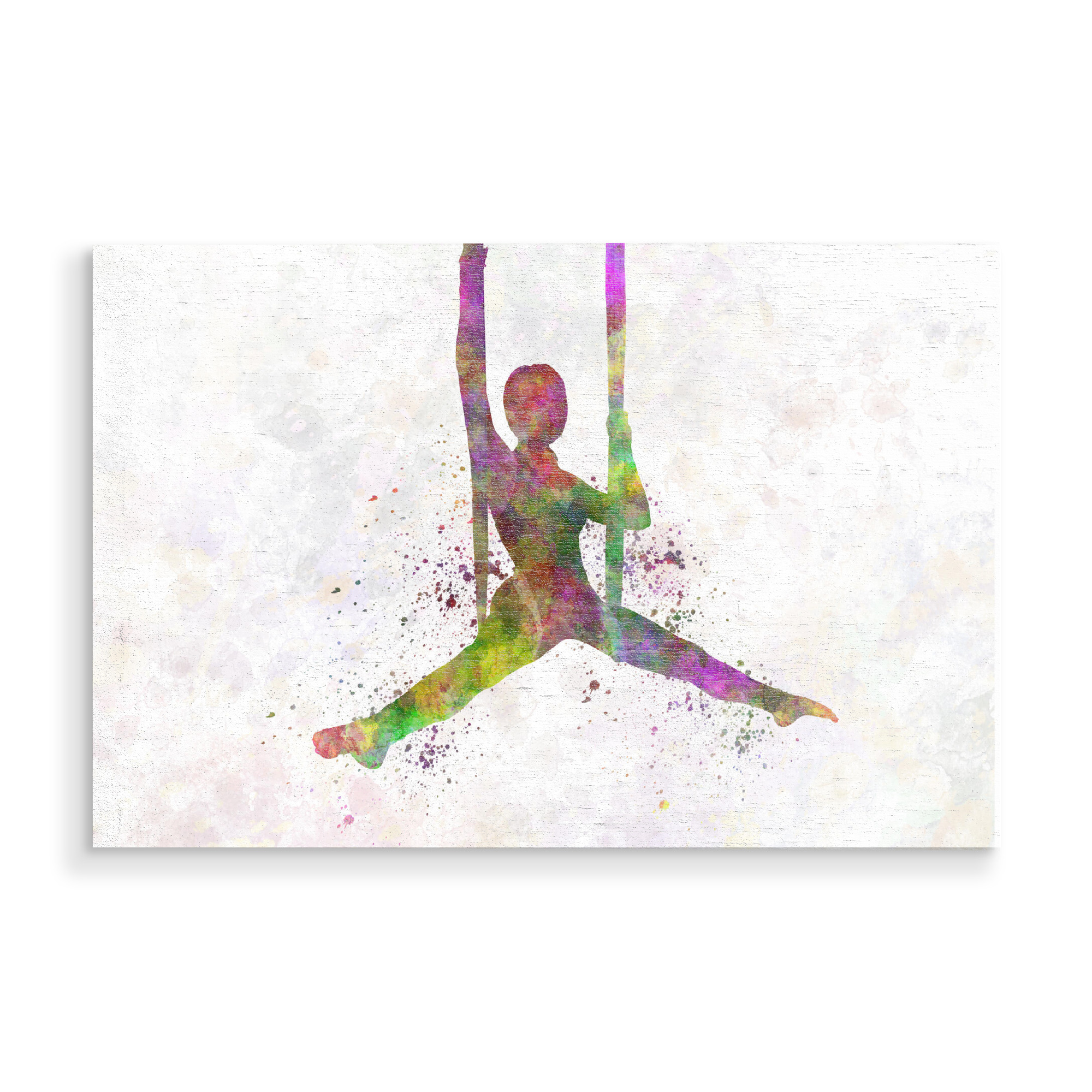 Holzbild "Aerial Yoga in Watercolor-d" artboxONE - Sport - Sport,Sports,Color,Illustration,Watercolor,Yoga,Relaxation,Zen,Bohemian,Aerial yoga
