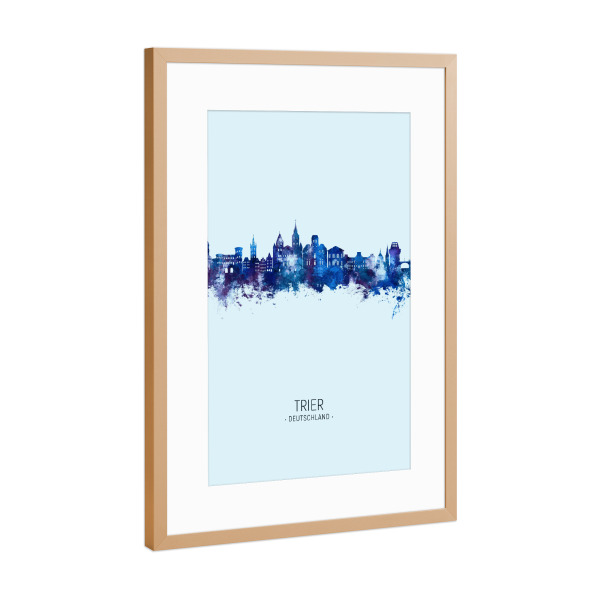 Poster mit Rahmen Kupfer "Trier Germany Skyline Dark Blue" artboxONE - Städte