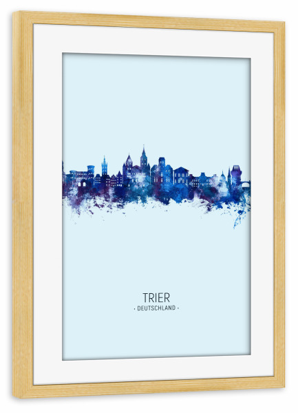 Poster mit Rahmen kiefer "Trier Germany Skyline Dark Blue" artboxONE - Städte