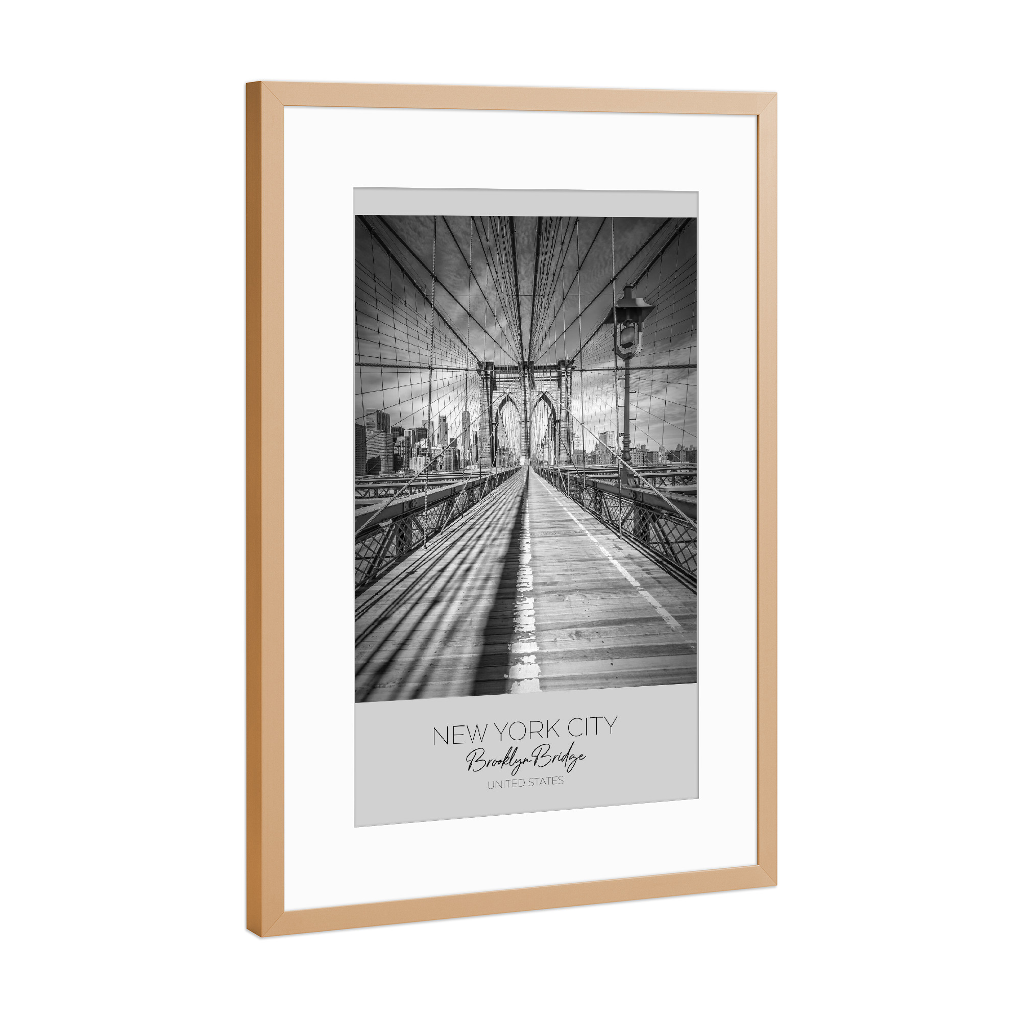 Poster mit Rahmen Kupfer "Im Fokus: NYC Brooklyn Bridge" artboxONE - Städte / New York,Schwarzweiß,Architektur