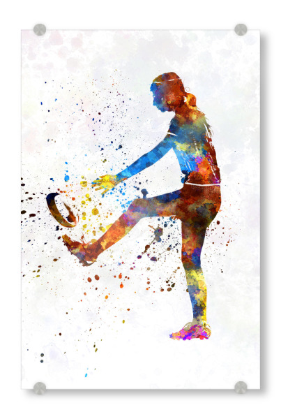 Acrylglasbild "Watercolor female rugby" artboxONE - Sport - Sport,Sports,Watercolor,Athlete,Rugby,Female,Ball,Player,Woman,Girl
