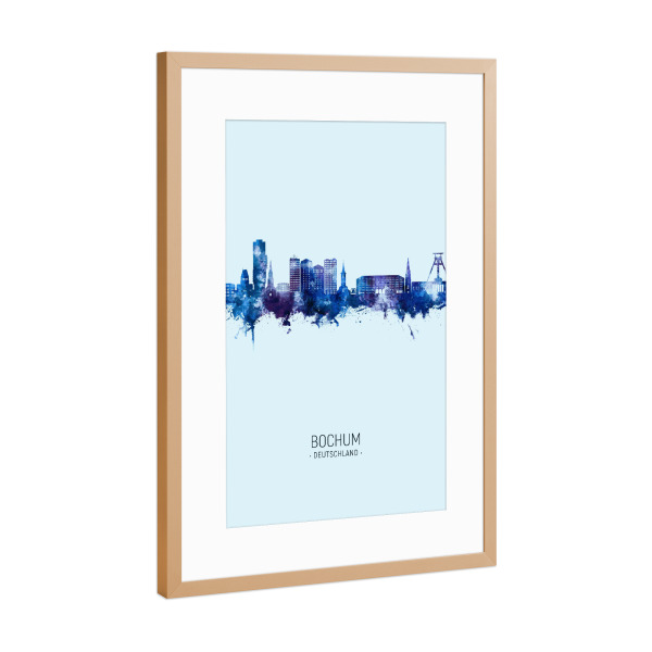Poster mit Rahmen Kupfer "Bochum Germany Skyline Dark Blue" artboxONE - Städte