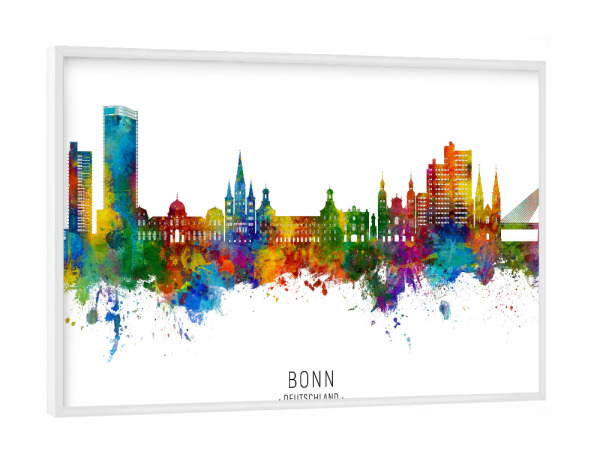 Poster mit weißem Rahmen "Bonn Germany Skyline txt" artboxONE - Städte