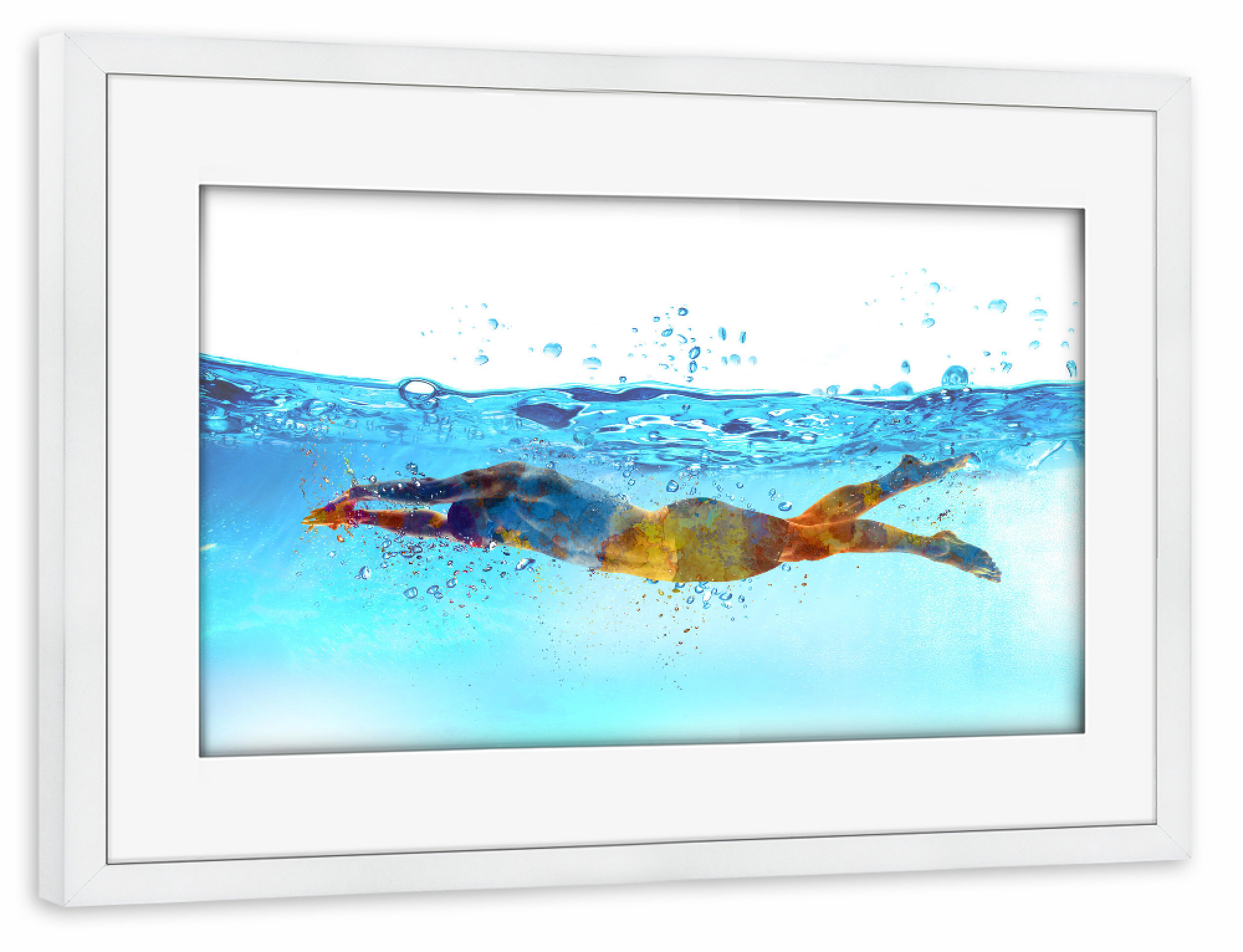 Poster mit Rahmen weiß "Swimmer in watercolor-v" artboxONE - Sport