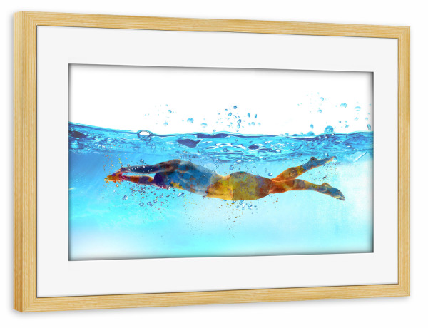 Poster mit Rahmen kiefer "Swimmer in watercolor-v" artboxONE - Sport